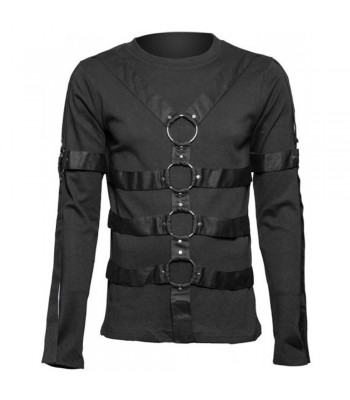 Men Gothic Shirt Full Sleeve Black Cotton Shirt Circle on The Sleeve